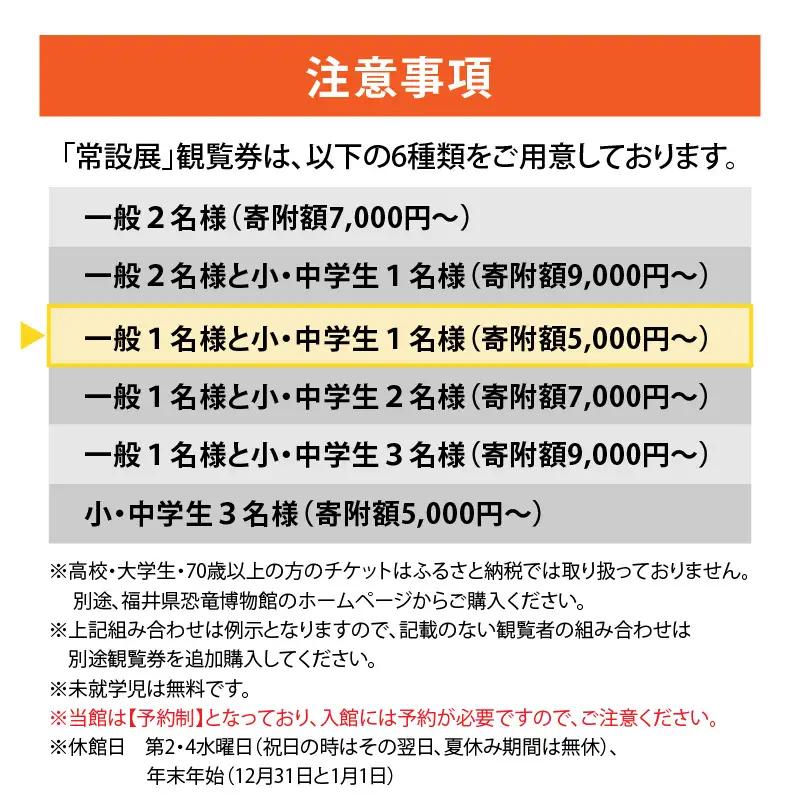 恐竜博物館 観覧券 常設展 一般1名＋小中学生1名 [A-048009]