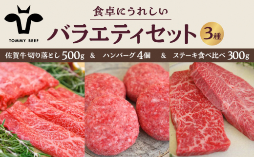 【牧場直送】佐賀牛 食卓にうれしいバラエティ セット（切り落とし 500g＆ハンバーグ 4個＆ステーキ食べ比べ 300g）【佐賀セントラル牧場】佐賀県産 牛肉 お肉 肉 切り落とし ステーキ ハンバーグ 食べ比べ 詰め合わせ 九州 佐賀県 白石町  白石 [IAH207]