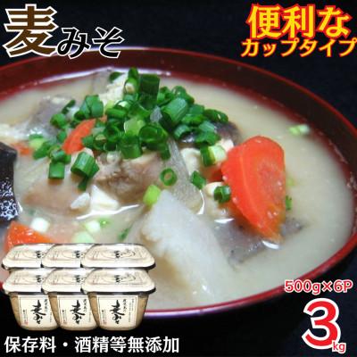 ふるさと納税 日置市 鹿児島の 麦みそ (500gカップ入り×6個・計3kg) 減塩 甘口 【はつゆき屋】No.531