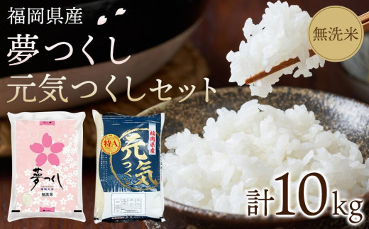 
                  【令和7年産】福岡県産米食べ比べ＜無洗米＞「夢つくし」と「元気つくし」セット　各5kg計10kg【米 ブランド米 ブランド 白米 元気つくし 夢つくし 食べ比べ 令和7年産 家庭用 お取り寄せ お土産 福岡県産 取り寄せ グルメ 福岡県 大任町 AS017】
                