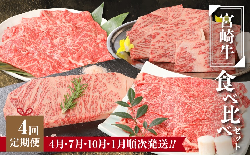 ＜4万円からはじめる定期便　宮崎牛食べ比べセット（4回コース・満足）＞