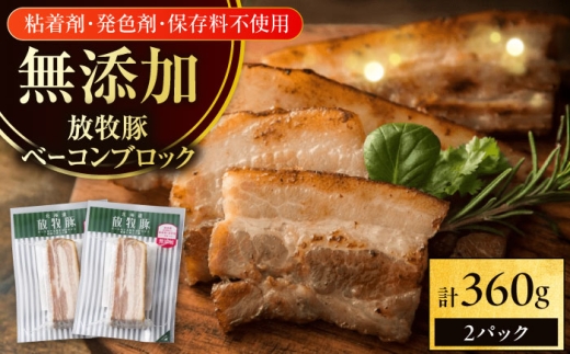 放牧豚 ベーコンブロック 計360g（180g×2）《厚真町》　【ファーマーズファクトリー株式会社】 べーこん 無添加 かたまり ベーコン 国産 無塩せき 豚 肉 加工品 冷凍 朝ごはん 朝食 BBQ バーベキュー おつまみ 贅沢 グルメ 北海道 [AXBA112]