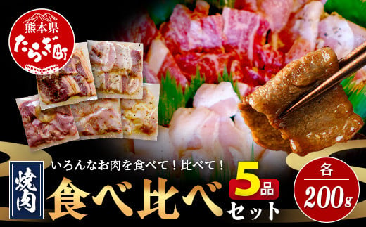 【数量限定】 村上精肉店の 味付き 焼肉 5品セット 【 合計1kg  】味付き 焼くだけ 牛カルビ 豚バラ タン トントロ 鶏せせり 焼き肉 BBQ アウトドア キャンプ 021-0668