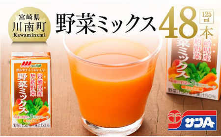 ※数量限定※【訳あり】サンAOh！宮崎野菜ミックス紙パック125ml×48本 【 野菜飲料 野菜ジュース ミックスジュース 飲料類 果汁飲料 】