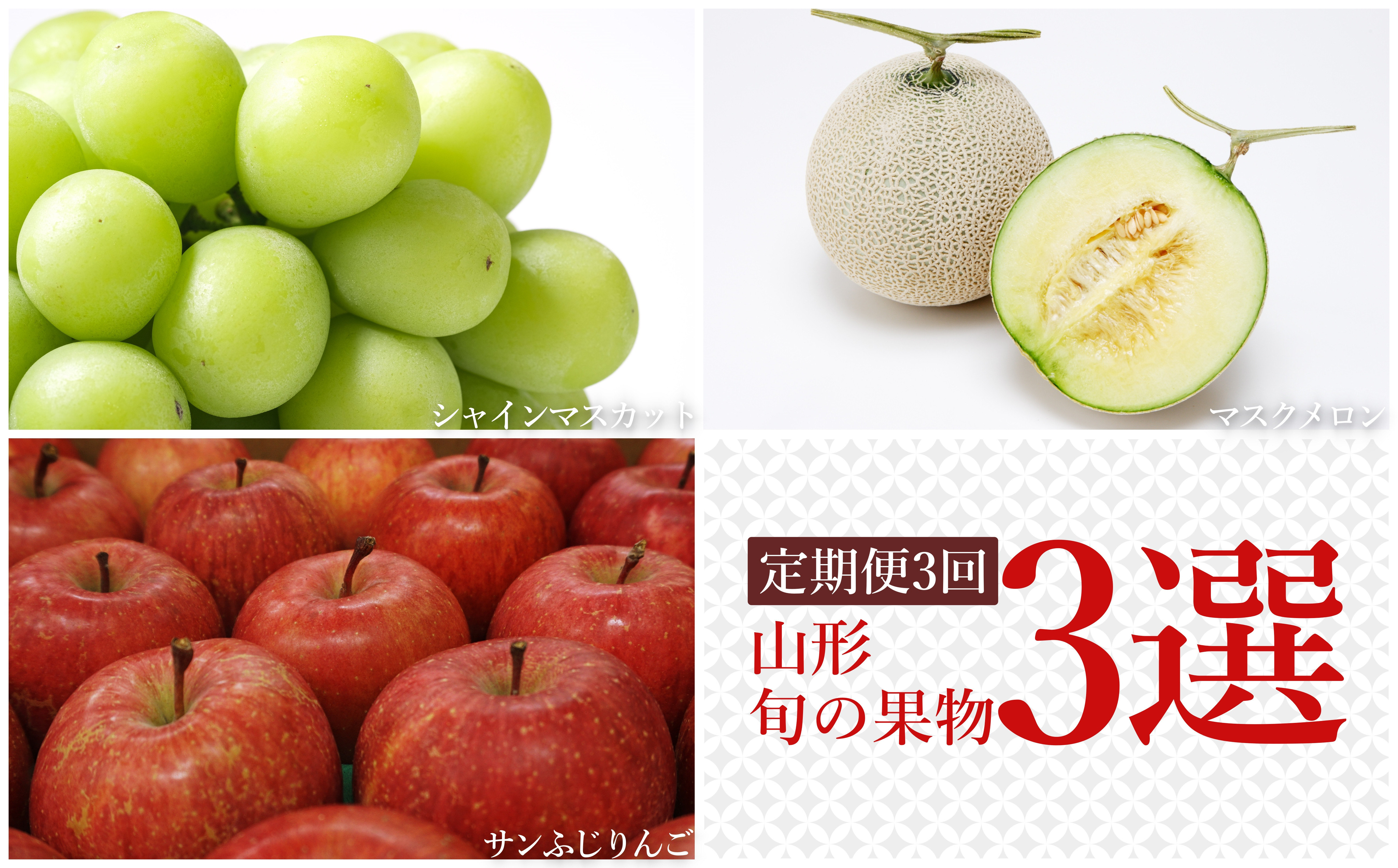 
            【2026年発送】【定期便3回】山形旬の果物3選（メロン/シャインマスカット/りんご）_H158(R8)
          