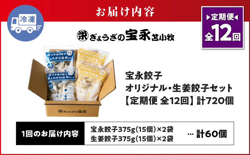 【定期便・全12回 毎月】手包み餃子 ぎょうざの宝永 生姜餃子60個セット（宝永餃子15個入×2袋・生姜餃子15個入×2袋）　T004-T05-02-05