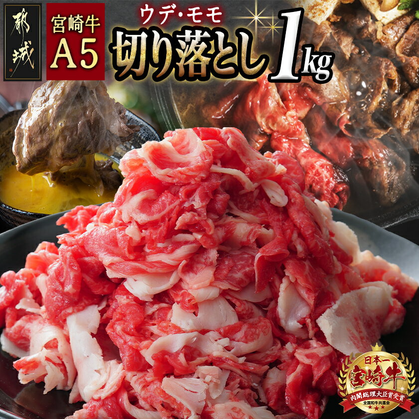 【ふるさと納税】宮崎牛(A5)ウデ・モモ切り落とし すき焼き用1kg - 国産黒毛和牛 ブランド牛 肉質5等級 牛ウデ肉・牛モモ肉 500g×2 合計1kg 送料無料 27-0101【宮崎県都城市は2年連続ふるさと納税日本一！】