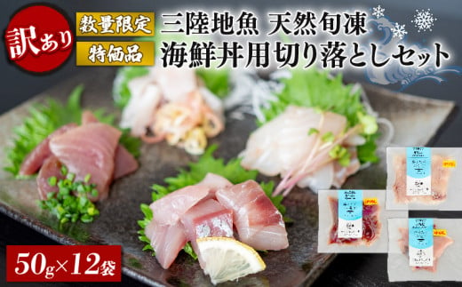 訳あり 刺身 切り落とし 50g×12袋 小分け 冷凍 三陸地魚 刺身 CAS冷凍 海鮮丼用切り落としセット 刺身 お楽しみ おまかせ お刺し身 刺し身 新鮮 旬 魚介類 魚貝類 加工食品 産地直送 お刺身 刺身 【数量限定】 10000円 1万円