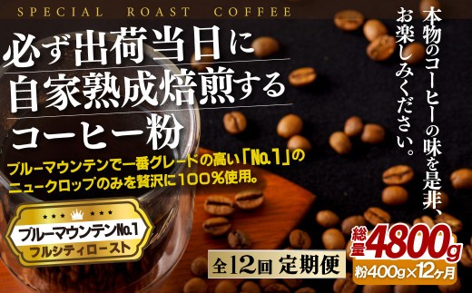 
                  E277z【12回定期便】 必ず出荷日に自家熟成焙煎ブルーマウンテン粉No.1(400g)【SASEBO Coffee TOMINAGA】人気 新鮮 挽きたて 高級コーヒー 本格
                