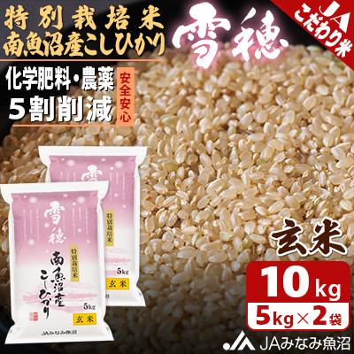 ふるさと納税 南魚沼市 【令和8年産＼新米/】農薬5割削減「特別栽培米南魚沼産こしひかり雪穂」玄米10kg(5kg×2袋)