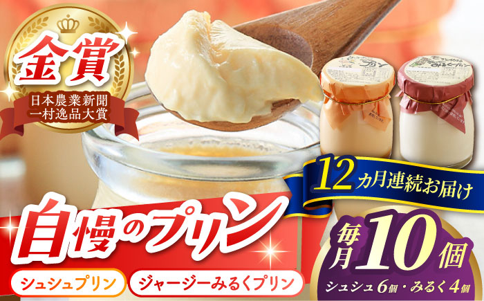 
            【12回定期便】シュシュプリンとジャージーみるくプリンセット 10個/月（計120個）/ プリン スイーツ ミルク ジャージ―牛乳 /  大村市 / おおむら夢ファームシュシュ [ACAA323]
          