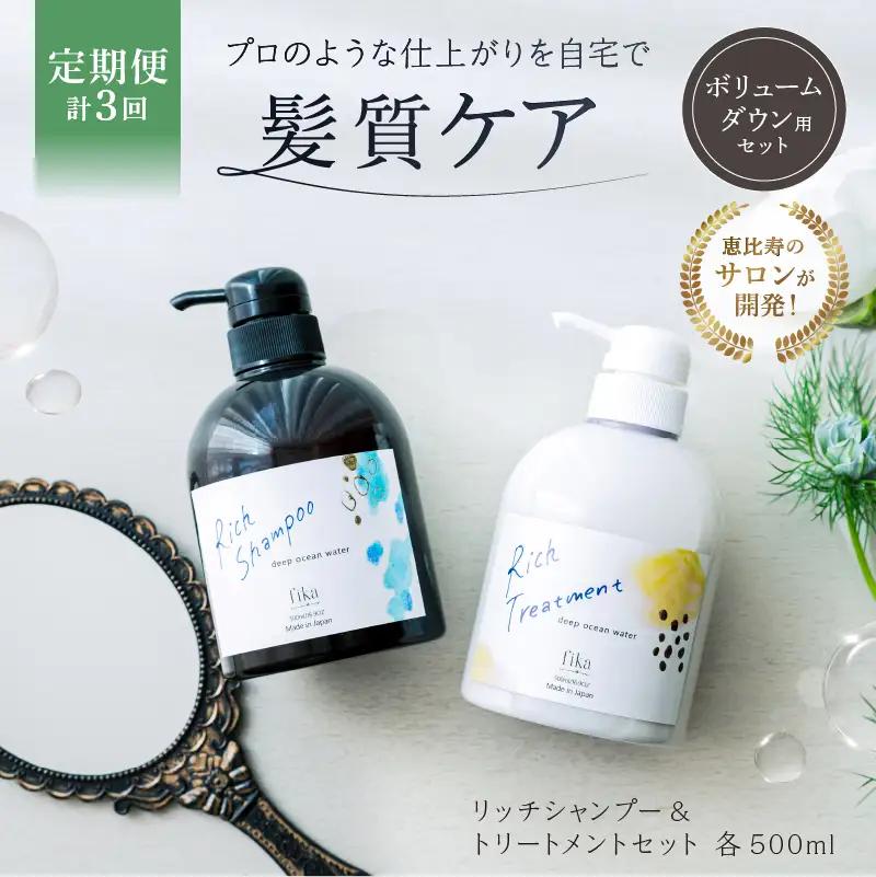 定期【2か月1回配送 計3回】【癖毛やボリュームが多い】ボリュームダウン用セット 500ml リッチシャンプー&トリートメントセット【092015-7】