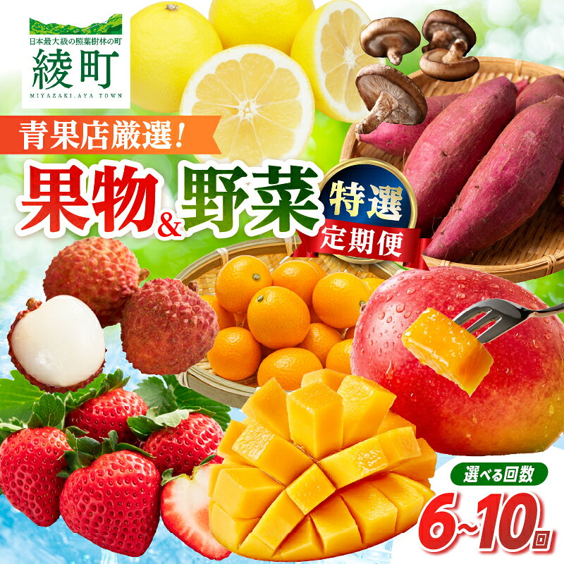 【ふるさと納税】宮崎県 綾町産 果物・野菜の定期便 特選 6回 8回 10回 フルーツ定期便 野菜定期便 果物 くだもの 野菜セット 国産 青果 いちご 日向夏 完熟きんかん 完熟マンゴー ライチ 旬の野菜 旬の果物 きのこ 詰め合わせ 新鮮 産地直送 おすそ分け 冷蔵 食品 送料無料