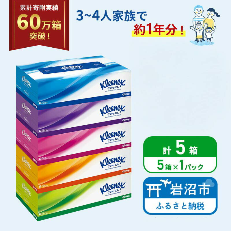 【ふるさと納税】 ティッシュ クリネックス 5箱 日用品 日用雑貨 生活用品 必需品 備蓄 防災 災害 新生活 消耗品 生活必需品 上質 高品質 肌ざわり ボックスティッシュ テッシュ ティシュ らくらく 節約 家計の味方 日本製 宮城県 岩沼市