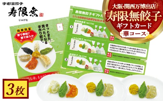 寿限無餃子ギフトカード 華コース 3枚 | チケット ぎょうざ ギョウザ ギョーザ 冷凍食品 冷凍餃子 惣菜 夜ご飯 おかず おつまみ 手軽 時短 お取り寄せ グルメ