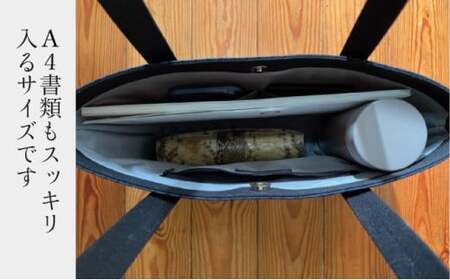 【AKIRAオリジナル】中型スリムトートバッグ　千鳥格子グレー×紺色帆布（軽量 軽い 日本製 キャンバス 帆布 横型 肩掛け 通勤 通学 大容量 上質 カジュアル オシャレ レディース）