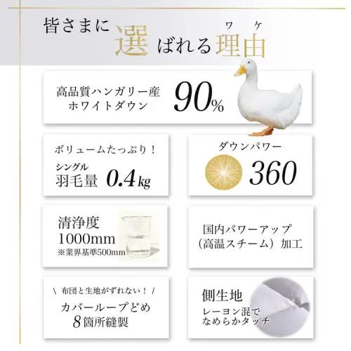 【肌掛け】羽毛布団 シングルサイズ ハンガリーホワイトダウン90％ 掛布団 アクア