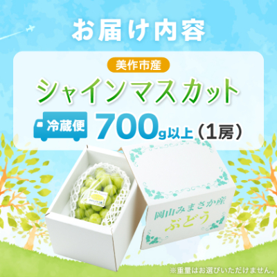 【2025年先行受付】岡山県美作市産　シャインマスカット　1房(700g以上)【配送不可地域：離島】