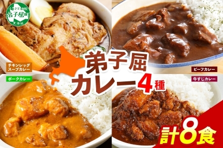 781.カレー 4種 食べ比べ 計8個  中辛 スープカレー ビーフカレー ポークカレー 牛すじカレー じゃがいも 牛 牛肉 豚肉 肉 鳥 鶏 業務用 レトルトカレー 保存食 備蓄 まとめ買い 送料無