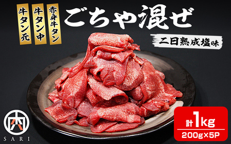 牛タン元 牛タン中 赤身牛タン ごちゃ混ぜ 1kg＜約200g×5P＞ 二日熟成塩味 牛タン タン 牛たん 牛肉 肉 食品 冷凍保存 焼肉 BBQ バーベキュー【株式会社佐利】tm403