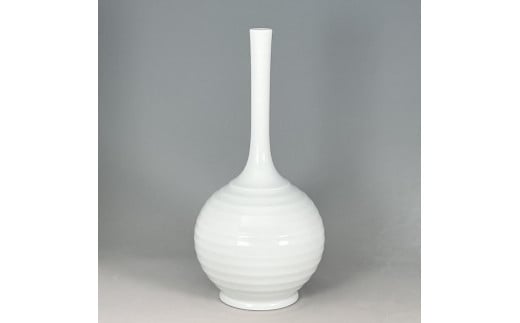 
A850-8 現代の名工 奥川俊右ェ門 白磁線段文花瓶
