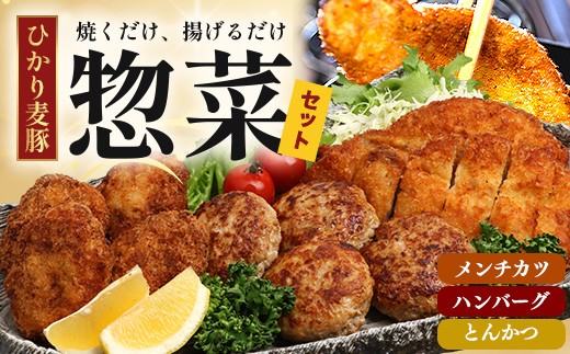 
            鹿児島県産 ひかり麦豚 手作り惣菜 セット メンチカツ ハンバーグ とんかつ | 肉 お肉 にく 豚肉 黒豚 かごしま黒豚 直売所で人気 焼くだけ 揚げるだけ ミンチ 添加物不使用 肉汁 ジューシー ポーク ステーキ おかず お弁当 冷凍 パック 産地直送 小分け 甘み 鹿児島県 南大隅町 ひかり麦豚直売所 BK706
          