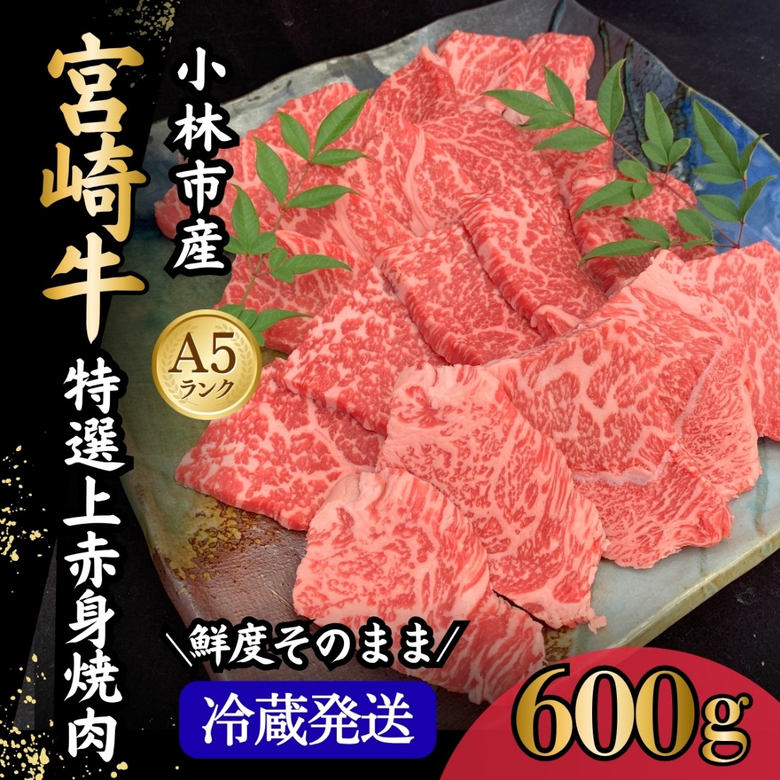 【新鮮チルド発送!!】A5等級宮崎牛特選上赤身焼肉 600g（黒毛和牛 牛肉 宮崎牛 赤身 焼肉用 宮崎県）