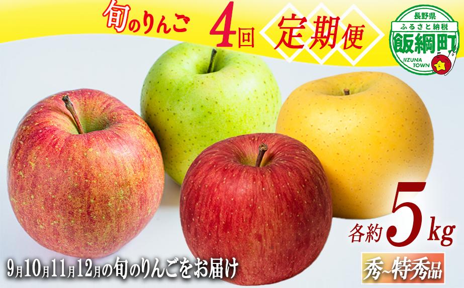 旬のりんご 【 定期便 】 秀 ～ 特秀 5kg × 4回 5キロ ( 12玉 ～ 20玉 ) 9月のりんご 10月のりんご 11月のりんご 12月のりんご 島田フルーツ農園 沖縄県への配送不可 2026年9月上旬頃から2026年12月下旬頃まで順次発送予定 令和8年度収穫分 長野県 飯綱町 [2075]