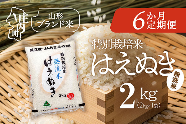 ＜5月中旬発送＞庄内米6か月定期便！特別栽培米 はえぬき無洗米 2kg（入金期限：2025.4.25） 5月中旬発送開始