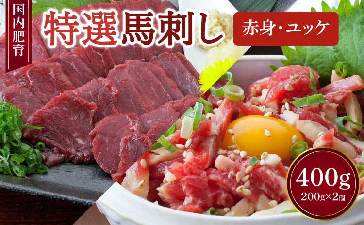 
            【国内肥育】特選 馬刺し 赤身 200g & ユッケ 200g 計400g セット 馬刺 馬肉
          