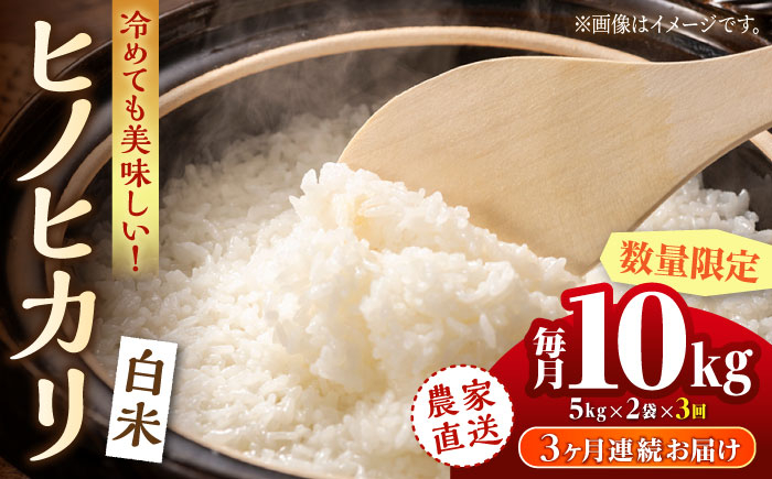 
                  〈令和7年度産米〉【3回定期便】 ヒノヒカリ 白米 10kg（5kg×2袋）【竹下農園】 [ZEL005]
                