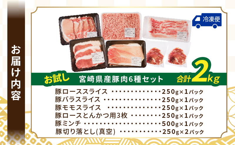 【2週間以内発送】≪宮崎県産≫豚肉6種＼てげスゲーセット／合計2kg 肉 豚 豚肉 おかず 国産_T009-030-2W【人気 ギフト 食品 お肉 しゃぶしゃぶ 贈り物 お土産 送料無料 プレゼント】