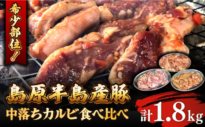 希少部位！島原半島産豚 中落ちカルビ 食べ比べセット 合計1.8kg / 豚 豚肉 カルビ / 南島原市 / はなぶさ [SCN128]