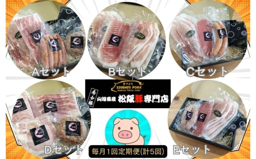 ≪定期便5回≫　松阪豚　時短ABCDE（定期便 5回 ブランド豚 松阪豚 時短調理 A～E まつぶた 切り落とし ロース ハム プレス ベーコン ハンバーグ ウィンナー 生ハム フランク 時短レシピ ふるさと納税 松阪肉 産直 豚肉 松阪 ブランド肉 送料無料）【002260】