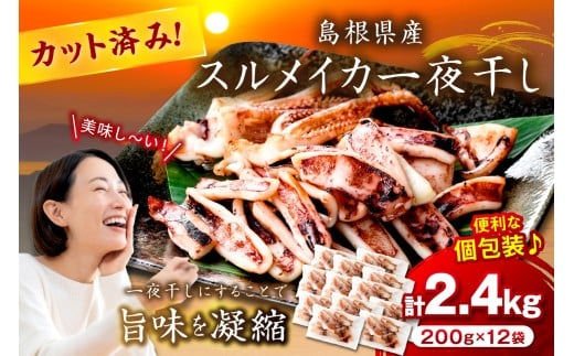 島根県産スルメイカ一夜干しカット済計2.4kg（小分け200g×12袋） 小分け 干物 一夜干し イカ 魚介類 スルメイカ【005_2062】