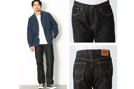 EDWIN インターナショナルベーシック 404 ゆったりストレートパンツ MENS【36インチ・ブラックデニム】E404-01-36