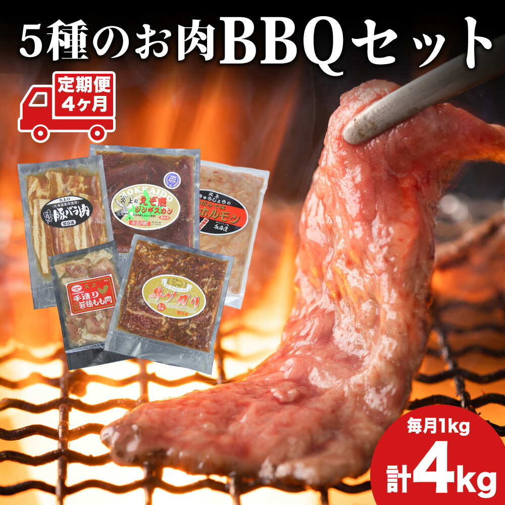 【ふるさと納税】【4カ月連続】ハッピー！BBQセット 〜焼肉5種 3人前コース〜 お肉 牛肉 焼肉 バーベキュー 肉の加工品 味付き 鹿肉 ジビエ ホルモン みそホルモン 若鶏 もも肉 豚バラ 牛サガリ 北海道ふるさと納税 木古内町 ふるさと納税 北海道