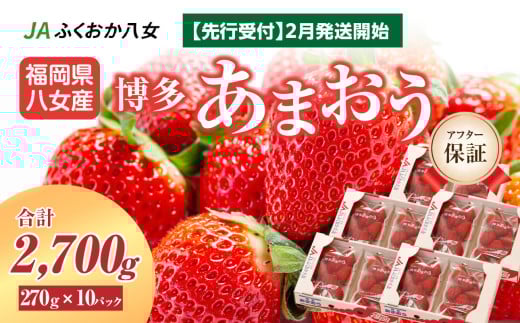 【先行予約：2026年2月発送開始】博多あまおうＧ約270g×10パック｜ＪＡふくおか八女 あまおう いちご 苺 イチゴ フルーツ 果物 くだもの 人気  旬 福岡県産 大粒 アフター補償 数量限定 期間限定 産地直送 グランデ 福岡県 八女市