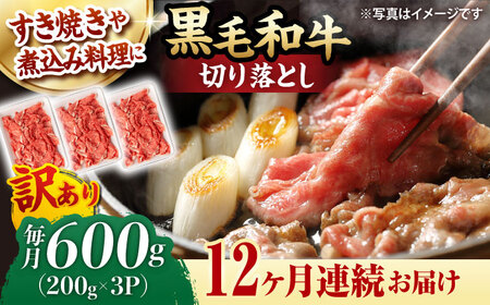 【第12回定期便】【訳あり】 切り落とし 600g 長崎和牛 黒毛和牛  【夢ファームシュシュ】 [WF37] 肉 牛肉 しゃぶしゃぶ すき焼き 訳アリ ワケあり 定期便