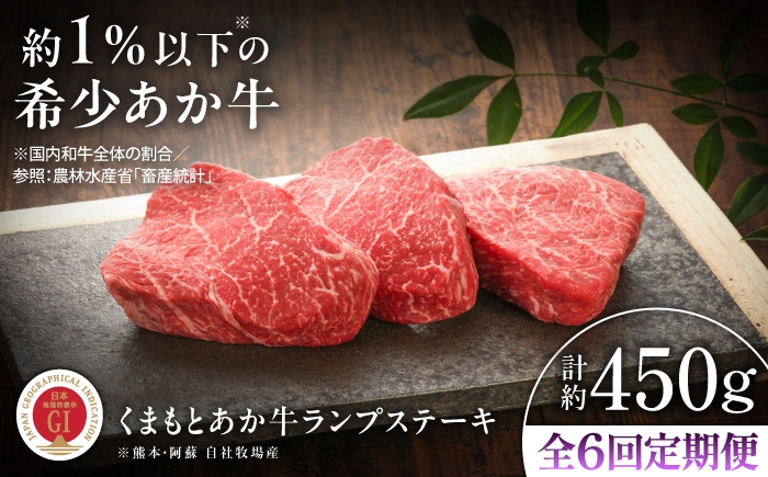
                  【全6回定期便】【GI認証】くまもとあか牛ランプステーキ 約150g×3枚 /  菊陽町 菊陽 あかうし 熊本県 肉 にく おすすめ ランプ ステーキ すてーき BBQ バーベキュー キャンプ 焼き肉 焼肉 やきにく ギフト 贈り物  ブランド 旨み くまもとあか牛 和牛 阿蘇 最高 上質 牛 牛肉  冷凍 贅沢 ご褒美 定期便  九州 希少 国産 GI 【有限会社 三協畜産】[BHAS085]
                