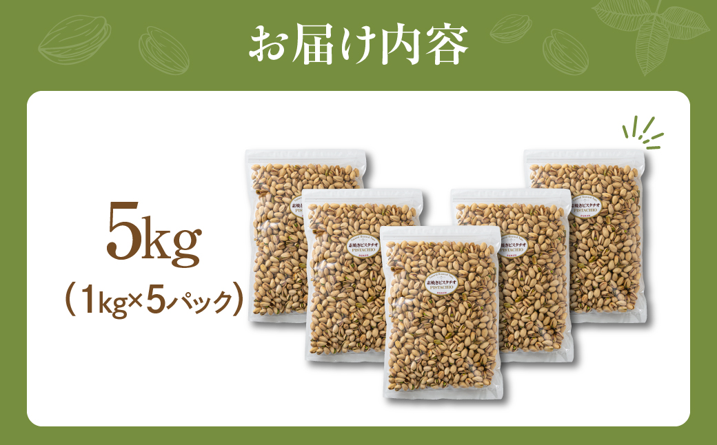 【3回定期便】素焼き ピスタチオ 計5kg (1kg × 5袋） 5kg×3回