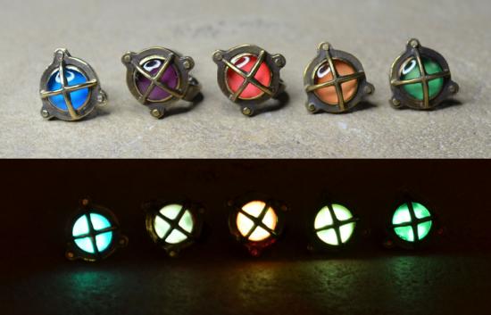 Steampunk スチームパンク 船舶ライト ピアス 【レッド】