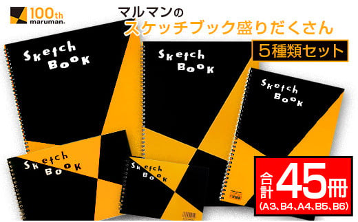 マルマン スケッチブック 盛りだくさん 5種類 セット A3 B4 A4 B5 B6 合計45冊 雑貨 日用品 文房具 画用紙 ノート 国産 リング製本 キャンバス イラスト 文具 筆記用具 画材 事務用品 ビジネスノート スクラップブッキング おすすめ 宮崎県 日南市 送料無料_G60-24