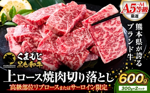 くまもと黒毛和牛 上 ロース 焼肉 切り落とし 600g《7-14日以内に出荷予定(土日祝除く)》熊本県 津奈木町 上ロース 焼肉用 黒毛和牛 焼肉 肉 お肉 和牛 A5 A4 300g 小分け リブロース サーロイン A4～A5等級 黒毛和牛 切り落とし