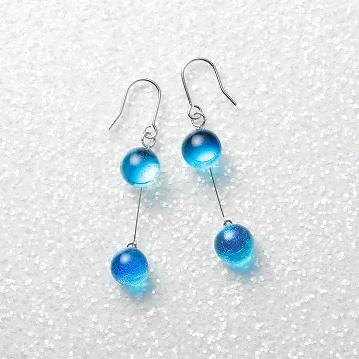 ジュエリー ピアス 2連 アクセサリー 湖水 ガラス細工 ハンドメイド 手作り 北海道 弟子屈町 2471