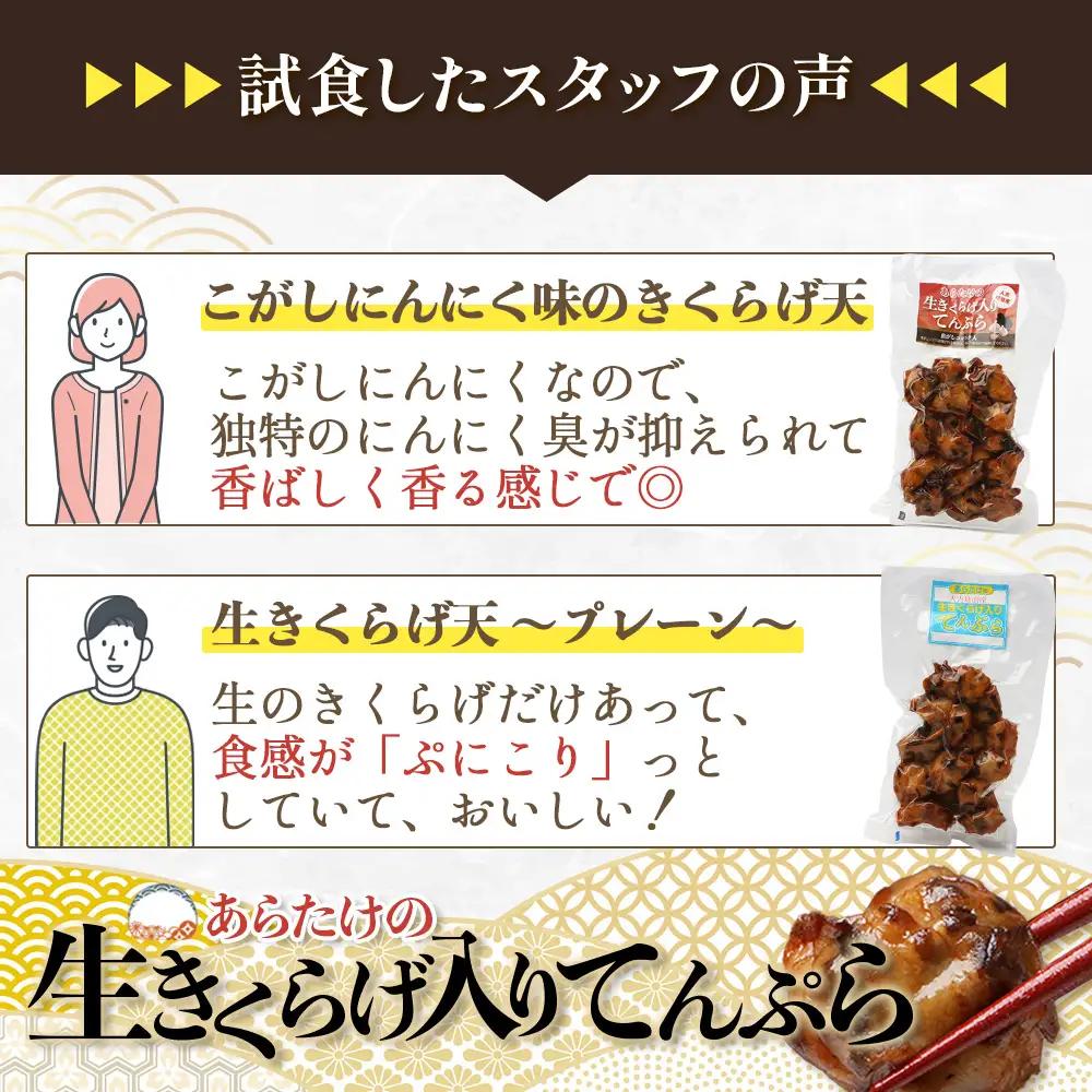熊本グッドプロダクト賞 ! 生きくらげ入り てんぷら～焦がしニンニク入＆プレーン 4パック セット(各2P) 真空パック さつまあげ さつま揚げ つけあげ きくらげ キクラゲ 木耳 魚介 熊本県 多良