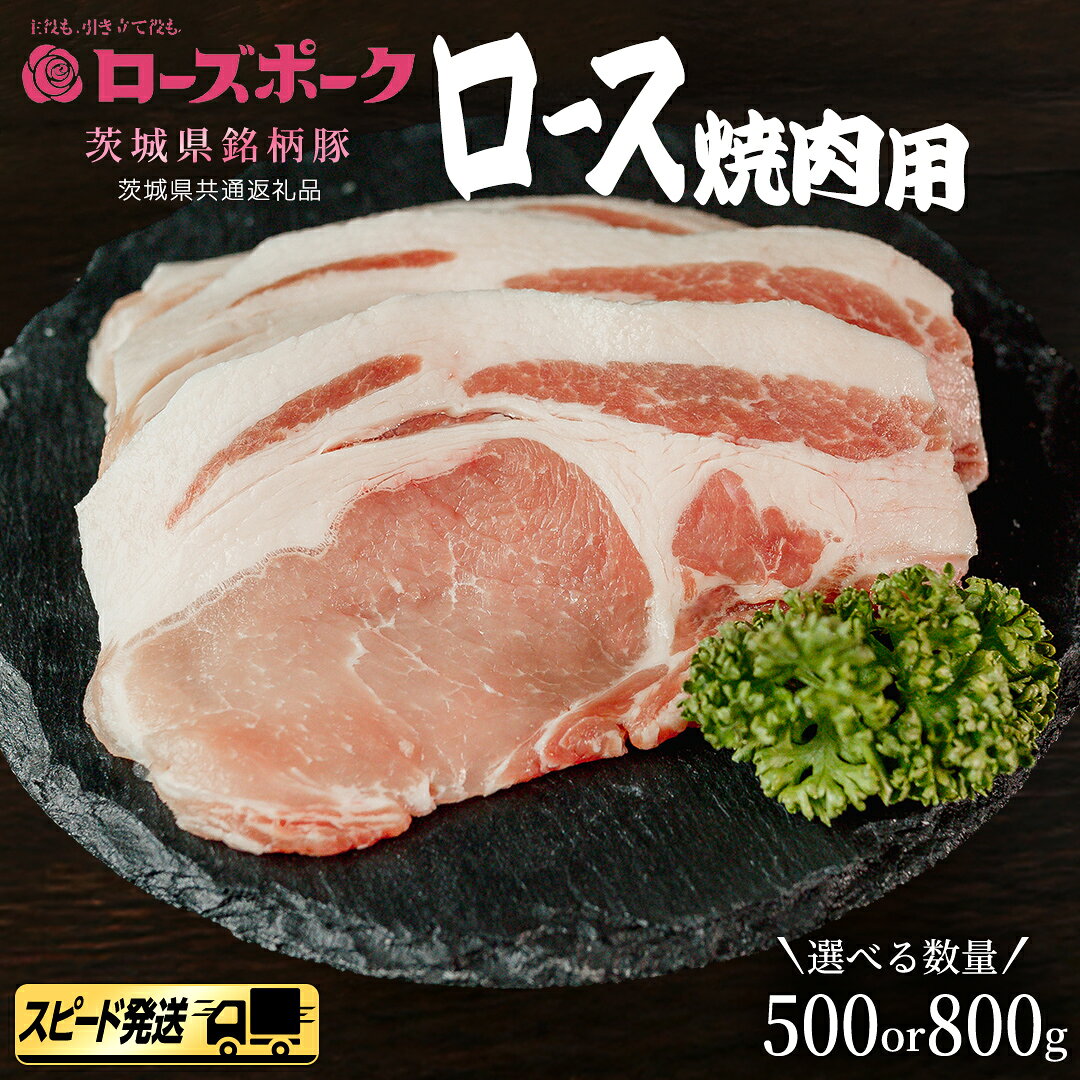 【ふるさと納税】＼ 選べる内容量 ／【 ローズポーク 】 豚ロース焼肉用 500g / 800g (茨城県共通返礼品) 肉 お肉 豚肉 国産豚 国産 銘柄豚 ブランド豚 豚ロース 焼肉 BBQ 冷凍肉