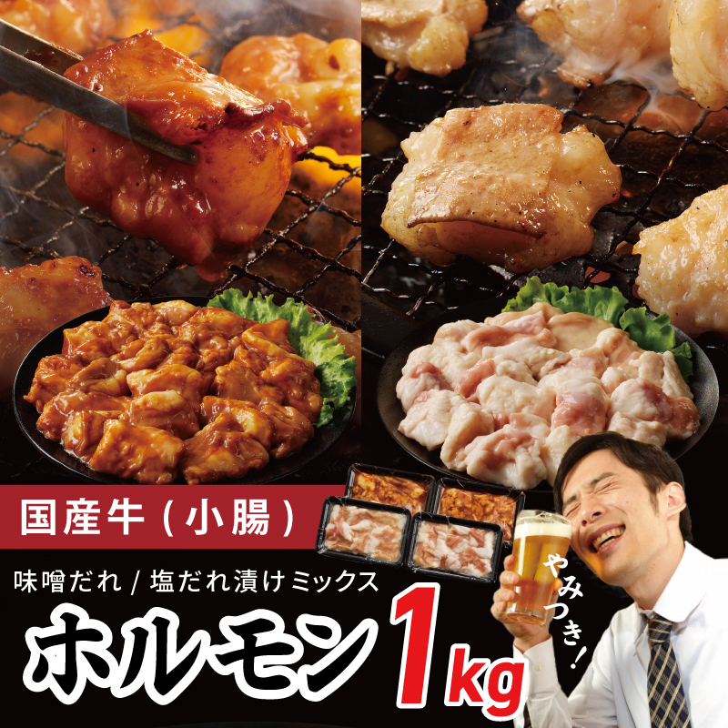 国産 牛肉 ホルモン 1kg 味付けMIX 味噌／塩だれ 焼肉用 小分け 250g×4P【牛肉 焼肉用 焼くだけ 小分け BBQ やきにく 数量限定】 099H3871