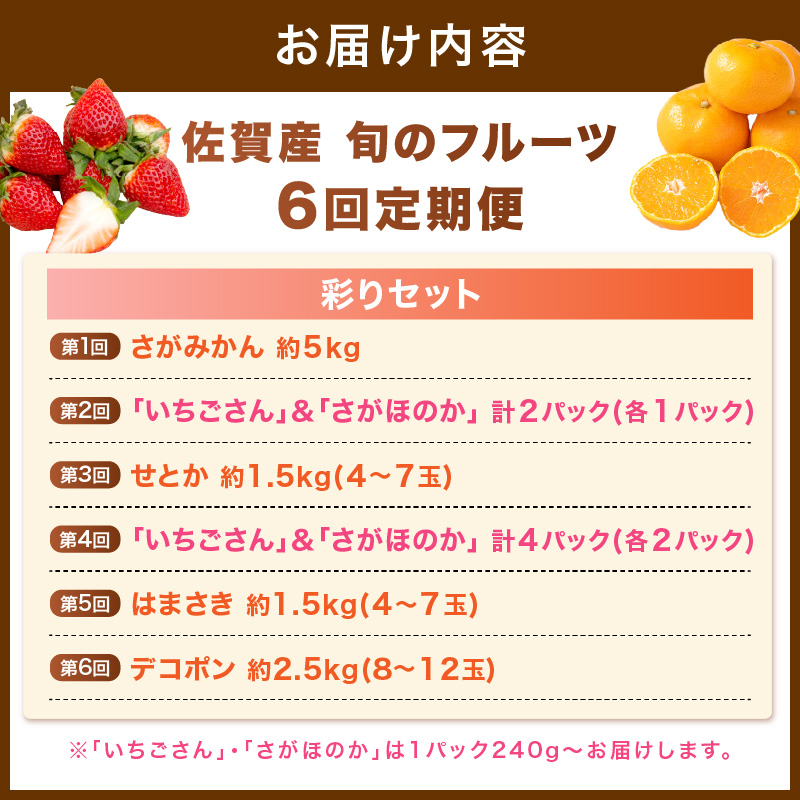 佐賀産 旬のフルーツ定期便 彩りセット【全6回】 柑橘 いちご　999-B869