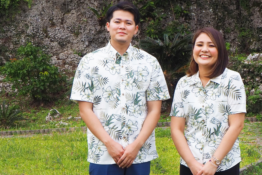 シャツ 沖縄 かりゆしウェア 伊江村オリジナル レディース ユリ柄 M [ミュージアム 沖縄県 伊江村 ie47bde230001] アロハシャツ ハワイアンシャツ